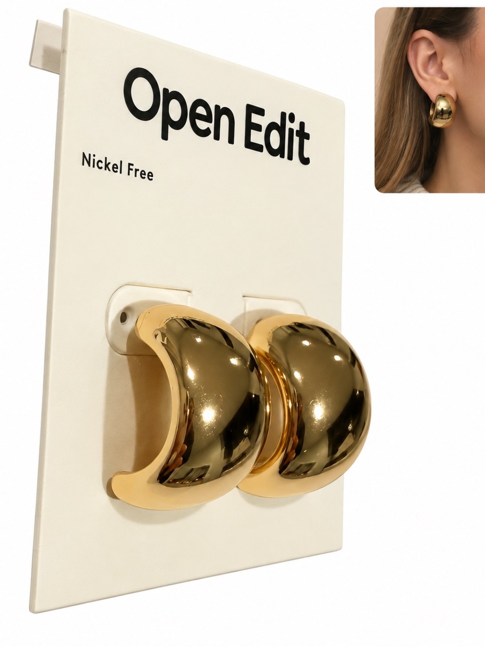 Nordstrom open edit statement Gold Chunky half Hoop Earrings new gift office